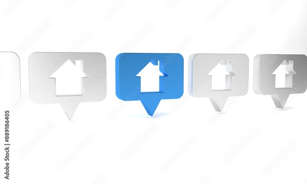 Blue Map pointer with house icon isolated on white background. Home location marker symbol. Minimalism concept. 3D render illustration Blue Map pointer with house icon isolated on white background. Home location marker symbol. Minimalism concept. 3D render illustration