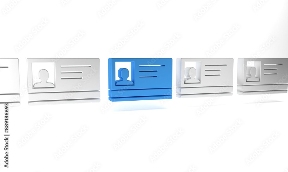Blue Identification badge icon isolated on white background. It can be used for presentation, identity of the company, advertising. Minimalism concept. 3D render illustration Blue Identification badge icon isolated on white background. It can be used for presentation, identity of the company, advertising. Minimalism concept. 3D render illustration