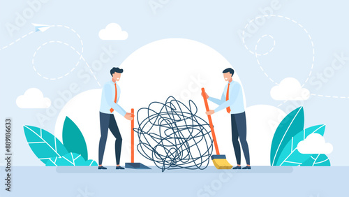 Psychotherapy, problem solving, depression, psychologist and client. Getting rid of bad thoughts, concept mental and psychological hygiene. Psychotherapist to help cleanse brain. Vector illustration