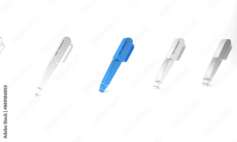 Blue Pen icon isolated on white background. Minimalism concept. 3D render illustration Blue Pen icon isolated on white background. Minimalism concept. 3D render illustration