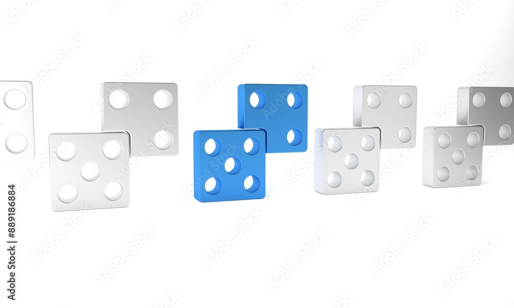 Blue Game dice icon isolated on white background. Casino gambling. Minimalism concept. 3D render illustration Blue Game dice icon isolated on white background. Casino gambling. Minimalism concept. 3D render illustration