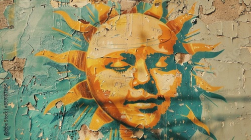 Sun seen hazily through a stencil photo