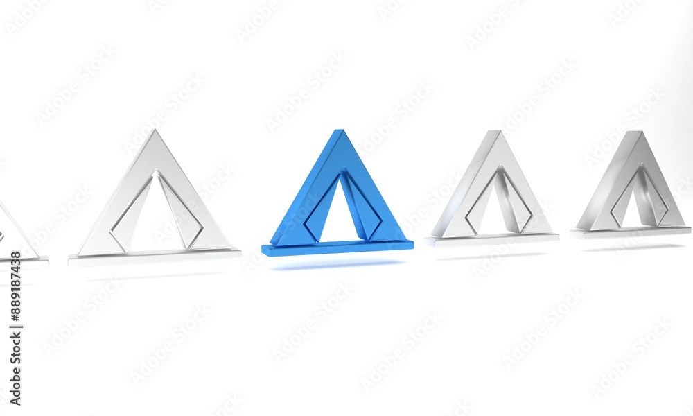 Blue Tourist tent icon isolated on white background. Camping symbol. Minimalism concept. 3D render illustration Blue Tourist tent icon isolated on white background. Camping symbol. Minimalism concept. 3D render illustration