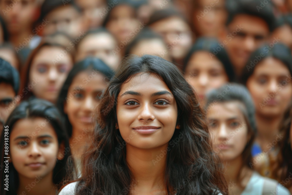 Fototapeta premium A group of young Indian people with smiling faces standing together. Selectively focussed.
