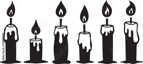 Set candle silhouettes for religion commemorative and party vector illustration, vintage style candles