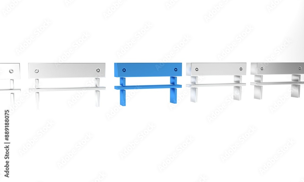 Blue Bench icon isolated on white background. Minimalism concept. 3D render illustration Blue Bench icon isolated on white background. Minimalism concept. 3D render illustration