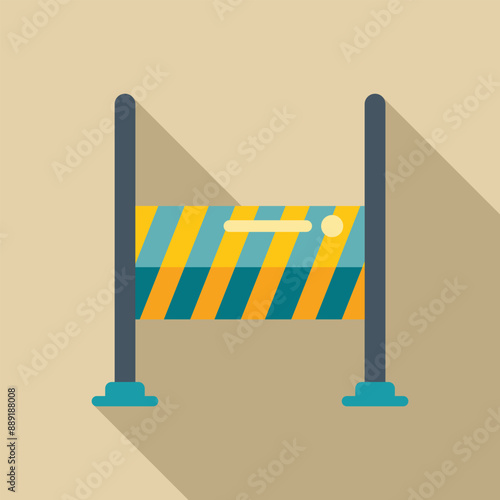 Construction site barrier blocking access with yellow and blue stripes