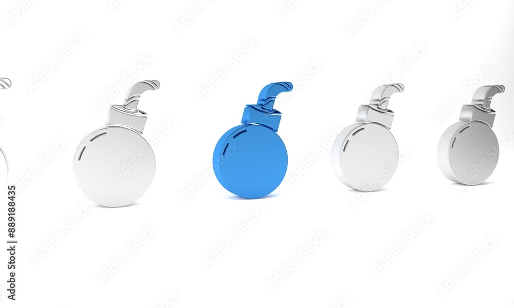 Blue Bomb ready to explode icon isolated on white background. Happy Halloween party. Minimalism concept. 3D render illustration Blue Bomb ready to explode icon isolated on white background. Happy Halloween party. Minimalism concept. 3D render illustration