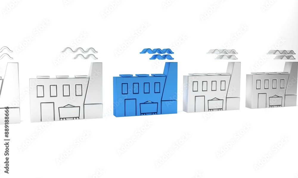 Naklejka premium Blue Coal power plant and factory icon isolated on white background. Energy industrial concept. Coal power station. Minimalism concept. 3D render illustration