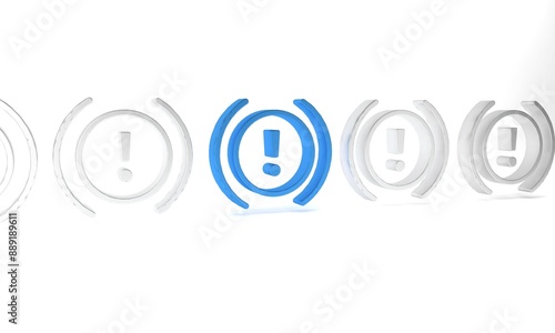 Blue Brake system warning icon isolated on white background. Exclamation mark in the car. Dashboard attention sign. Minimalism concept. 3D render illustration photo