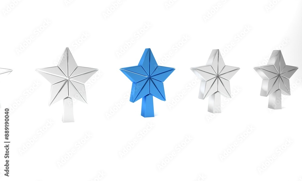 Blue Christmas star icon isolated on white background. Merry Christmas and Happy New Year. Minimalism concept. 3D render illustration Blue Christmas star icon isolated on white background. Merry Christmas and Happy New Year. Minimalism concept. 3D render illustration