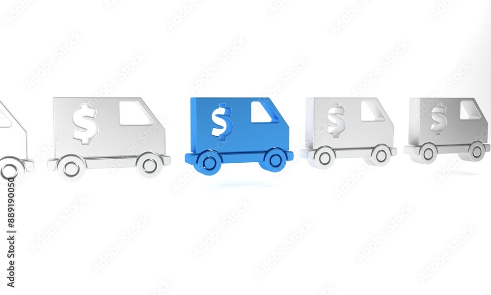 Blue Armored truck icon isolated on white background. Minimalism concept. 3D render illustration