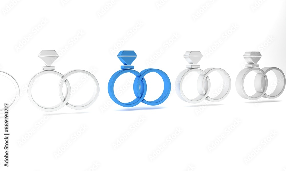 Blue Wedding rings icon isolated on white background. Bride and groom jewelry sign. Marriage symbol. Diamond ring. Minimalism concept. 3D render illustration Blue Wedding rings icon isolated on white background. Bride and groom jewelry sign. Marriage symbol. Diamond ring. Minimalism concept. 3D render illustration