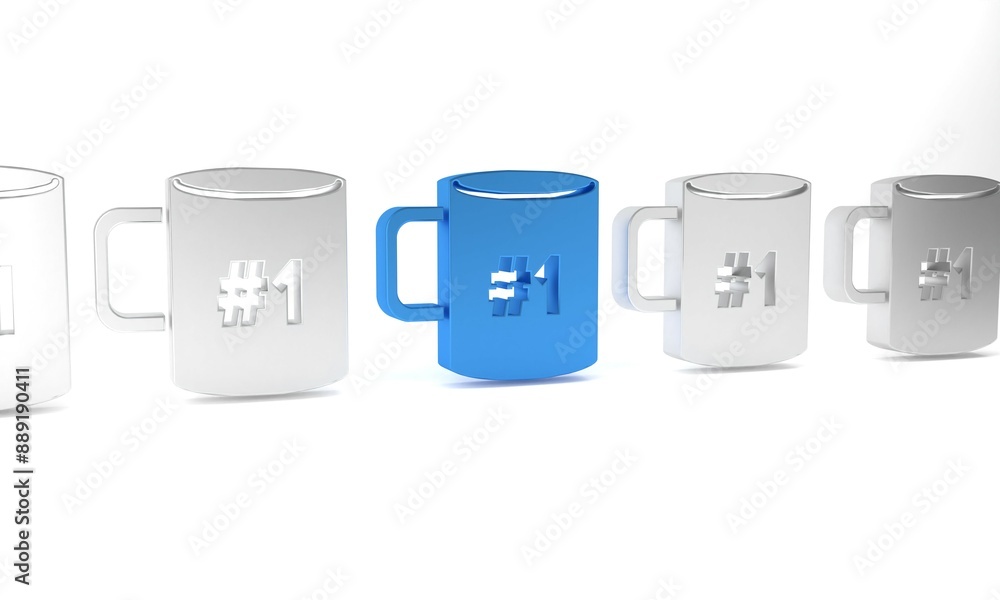 Blue Coffee cup flat icon isolated on white background. Tea cup. Hot drink coffee. Minimalism concept. 3D render illustration Blue Coffee cup flat icon isolated on white background. Tea cup. Hot drink coffee. Minimalism concept. 3D render illustration