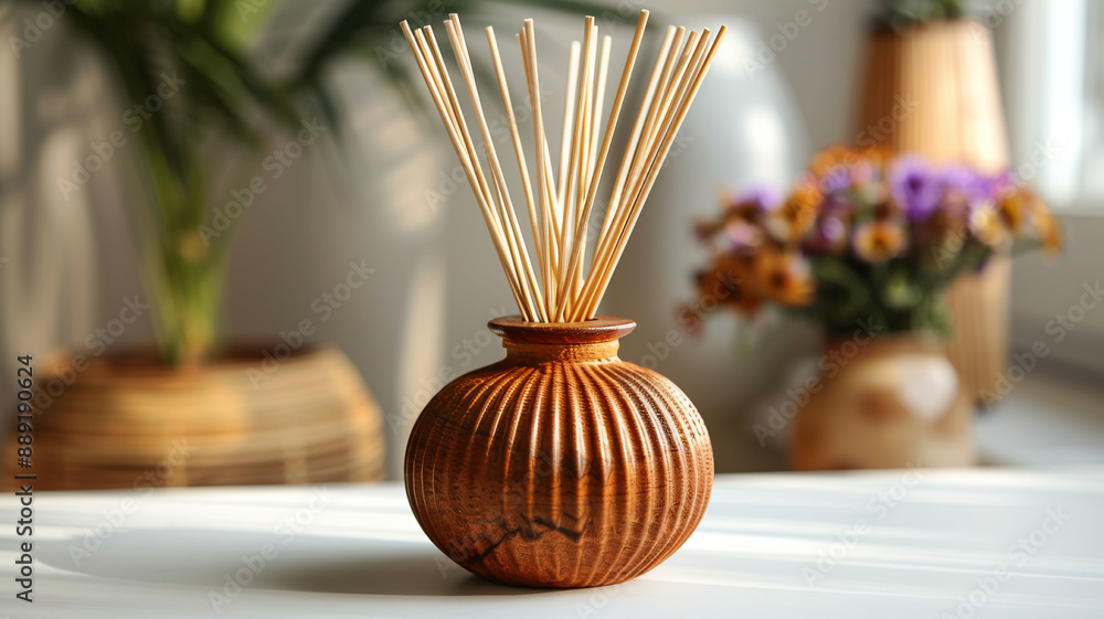 Fragrance sticks in a clay vase, close-up Fragrance sticks in a clay vase, close-up