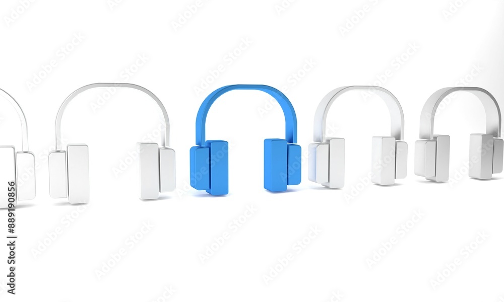 Blue Headphones icon isolated on white background. Earphones. Concept for listening to music, service, communication and operator. Minimalism concept. 3D render illustration Blue Headphones icon isolated on white background. Earphones. Concept for listening to music, service, communication and operator. Minimalism concept. 3D render illustration