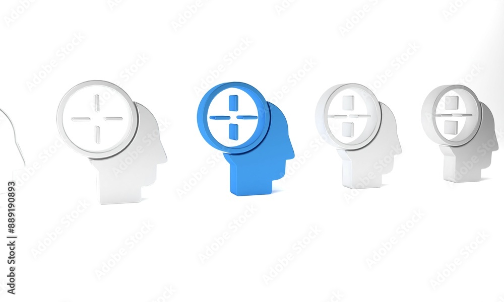 Blue Head hunting concept icon isolated on white background. Business target or Employment. Human resource and recruitment for business. Minimalism concept. 3D render illustration Blue Head hunting concept icon isolated on white background. Business target or Employment. Human resource and recruitment for business. Minimalism concept. 3D render illustration