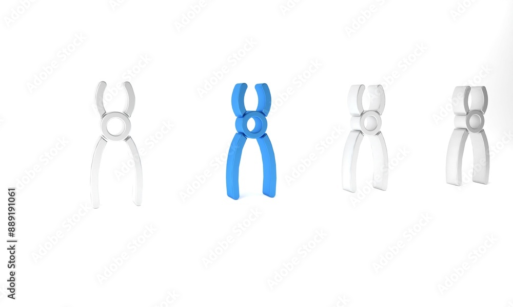 Blue Dental pliers icon isolated on white background. Dental equipment. Minimalism concept. 3D render illustration Blue Dental pliers icon isolated on white background. Dental equipment. Minimalism concept. 3D render illustration