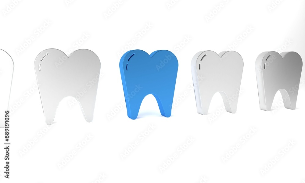 Blue Tooth icon isolated on white background. Tooth symbol for dentistry clinic or dentist medical center and toothpaste package. Minimalism concept. 3D render illustration Blue Tooth icon isolated on white background. Tooth symbol for dentistry clinic or dentist medical center and toothpaste package. Minimalism concept. 3D render illustration