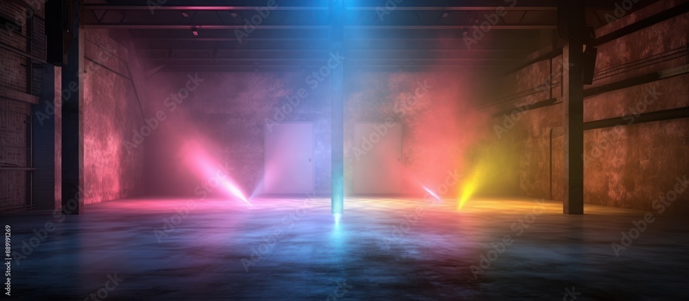 Fototapeta premium Neon Lights Illuminate an Abandoned Warehouse