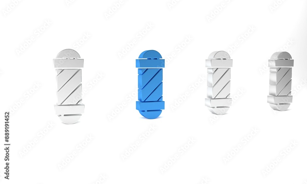 Blue Classic Barber shop pole icon isolated on white background. Barbershop pole symbol. Minimalism concept. 3D render illustration Blue Classic Barber shop pole icon isolated on white background. Barbershop pole symbol. Minimalism concept. 3D render illustration
