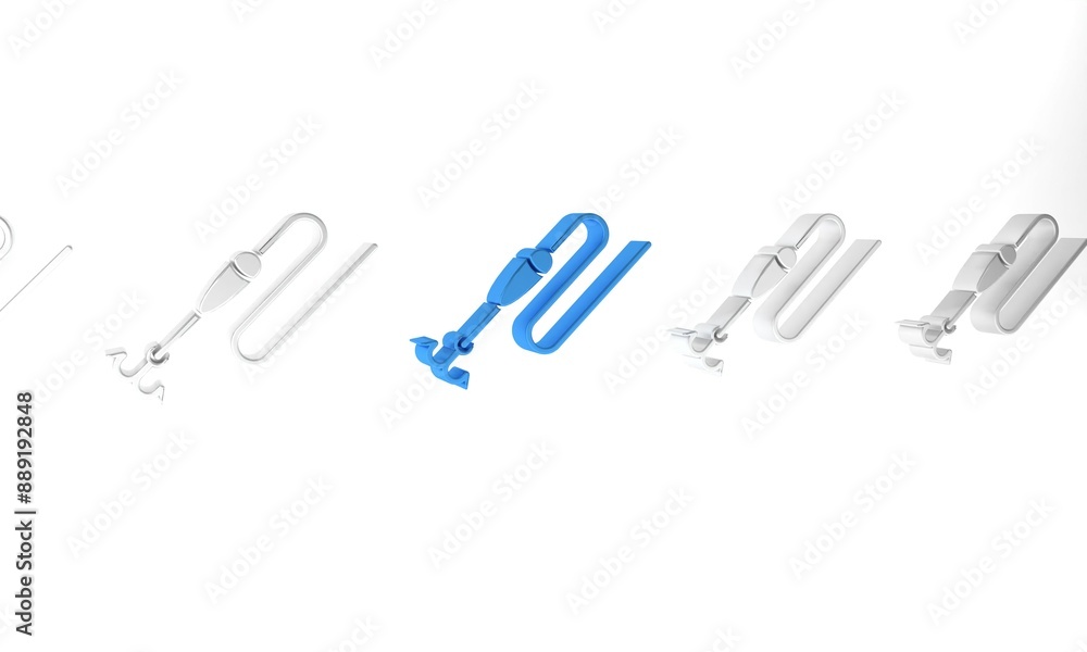 Blue Fishing line with hook and float icon isolated on white background. Fishing tackle. Minimalism concept. 3D render illustration Blue Fishing line with hook and float icon isolated on white background. Fishing tackle. Minimalism concept. 3D render illustration