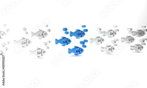 Blue Fish icon isolated on white background. Minimalism concept. 3D render illustration