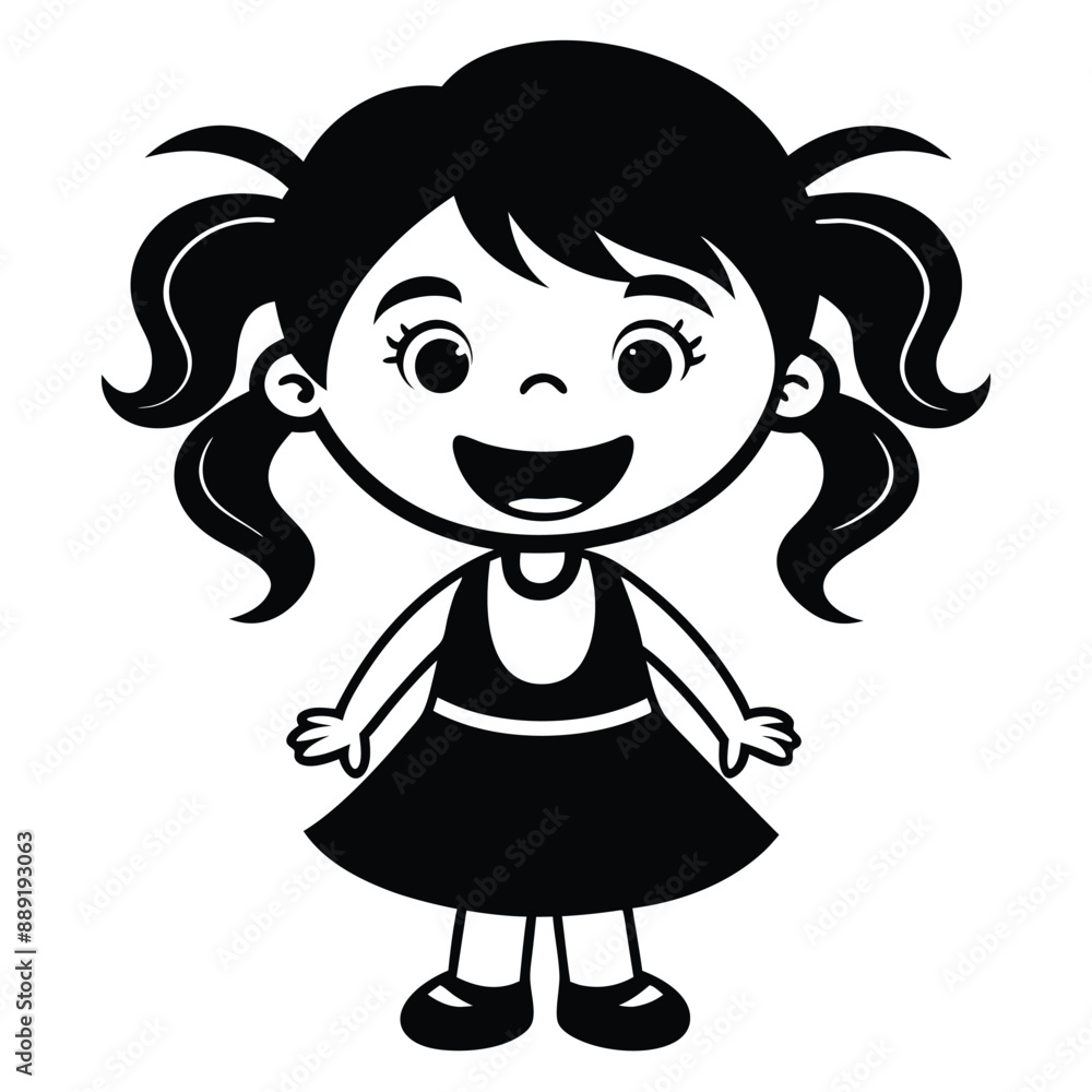 Fototapeta premium Happy cute girl , funny character vector silhouette