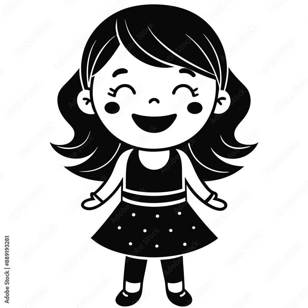 Happy cute girl , funny character vector silhouette Happy cute girl , funny character vector silhouette