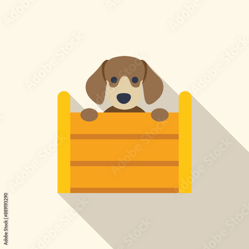 Playful puppy is peering over a wooden fence with a curious expression