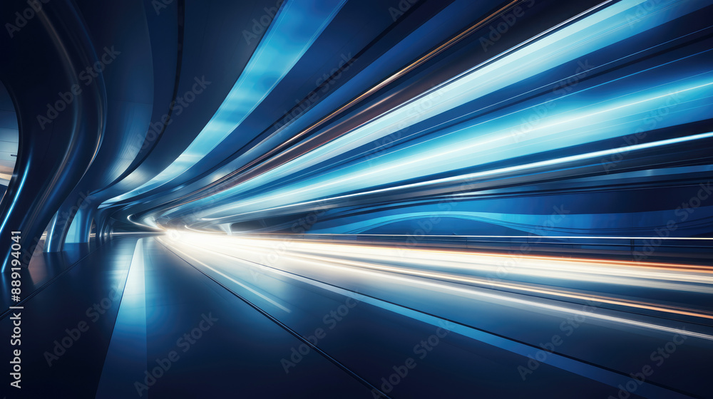 generated illustration of light trail movement of tunnel in blue generated illustration of light trail movement of tunnel in blue