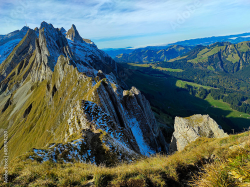 Schweizer Bergkette mit sicht auf den Säntis photo