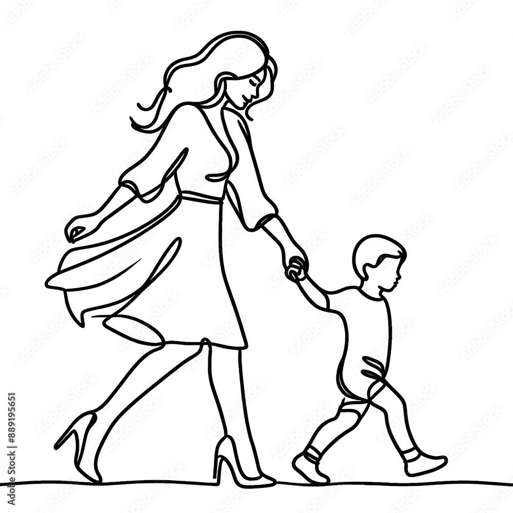 Single Line Drawing of a Mother's Embrace, Representing the Unbreakable Bond Between a Mother and Her Child Single Line Drawing of a Mother's Embrace, Representing the Unbreakable Bond Between a Mother and Her Child