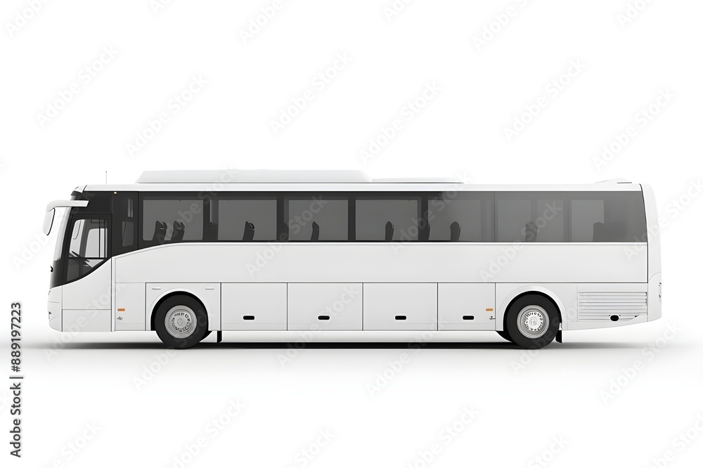 white modern coach bus isolated on white background, side view. white modern coach bus isolated on white background, side view.