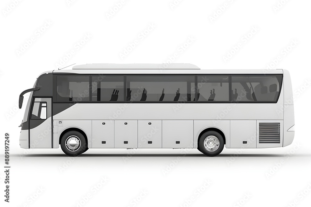 white modern coach bus isolated on white background, side view. white modern coach bus isolated on white background, side view.
