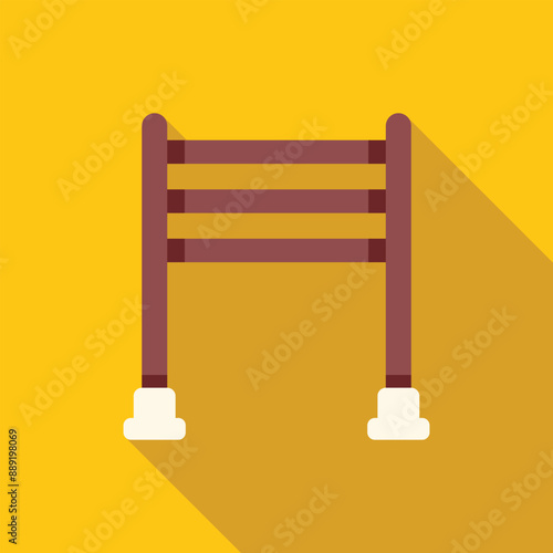 Simple flat icon of a wooden barrier for equestrian show jumping competition on a yellow background with a long shadow