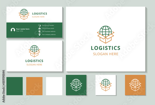 Globe packaging box logo representing worldwide shipping and logistics