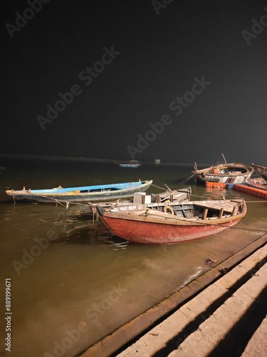 Night view of kashi ghat banaras boat