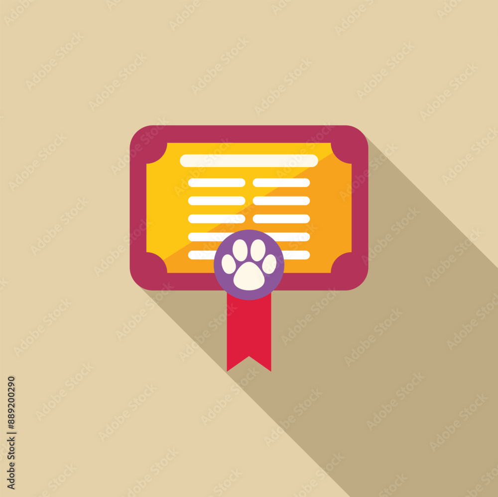 Dog training school certificate hanging on a wall with a ribbon and paw print award Dog training school certificate hanging on a wall with a ribbon and paw print award