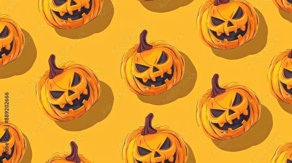 Halloween pumpkins seamlessly integrated into a yellow background Halloween pumpkins seamlessly integrated into a yellow background