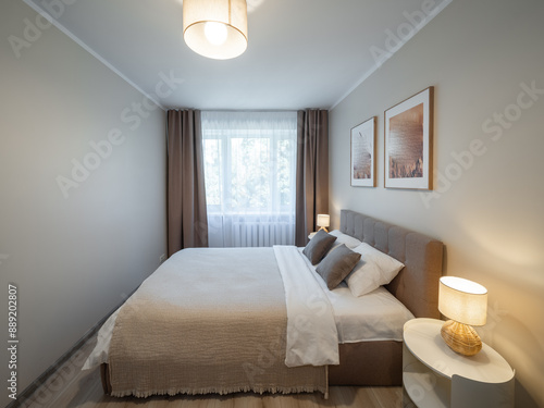 Modern bedroom in the apartment.