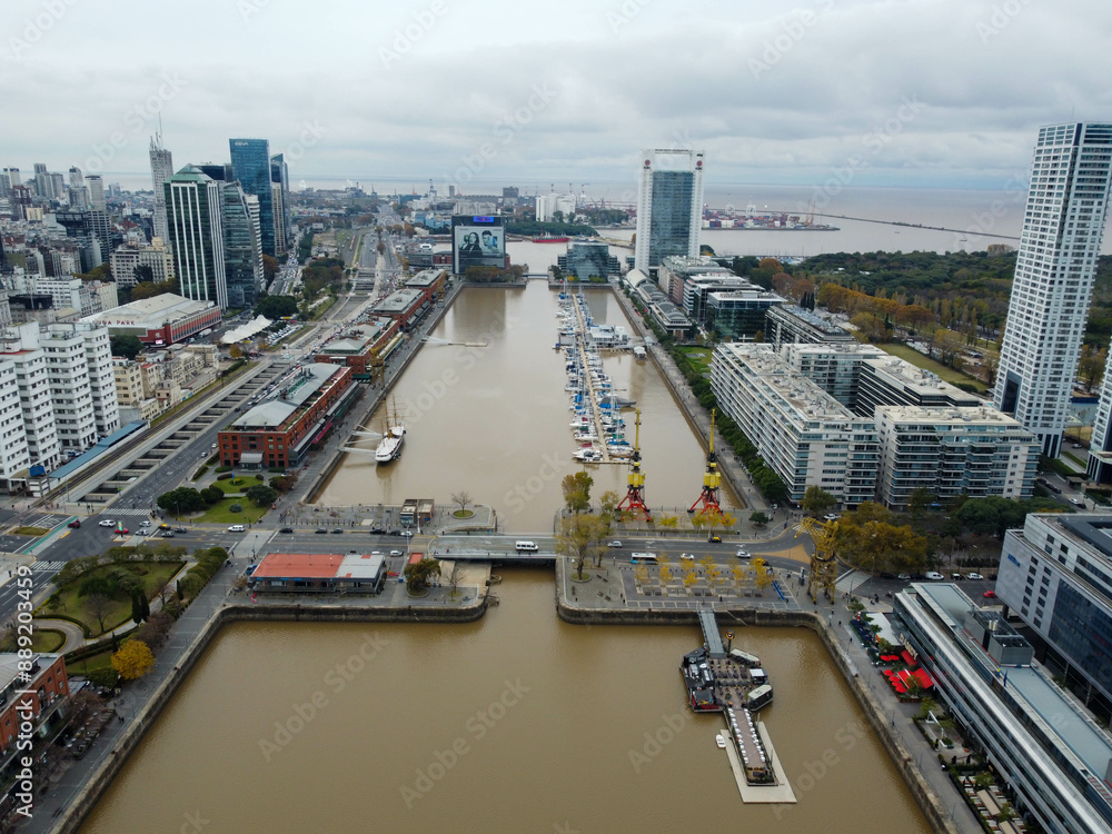 Obraz premium Beautiful Aerial of Puente de la Mujer, Puerto Madero, Buenos Aires