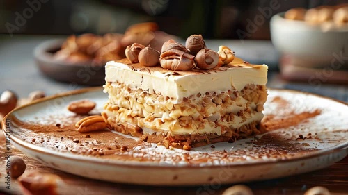 Wallpaper Mural piece of tiramisu decorated with cocoa powder floating above it Torontodigital.ca