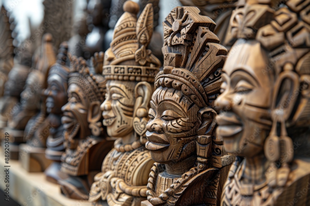 A display of ornate wooden carvings featuring symbols of peace and prosperity, with the holiday name 'Liberia's National Unification Day' A display of ornate wooden carvings featuring symbols of peace and prosperity, with the holiday name 'Liberia's National Unification Day'