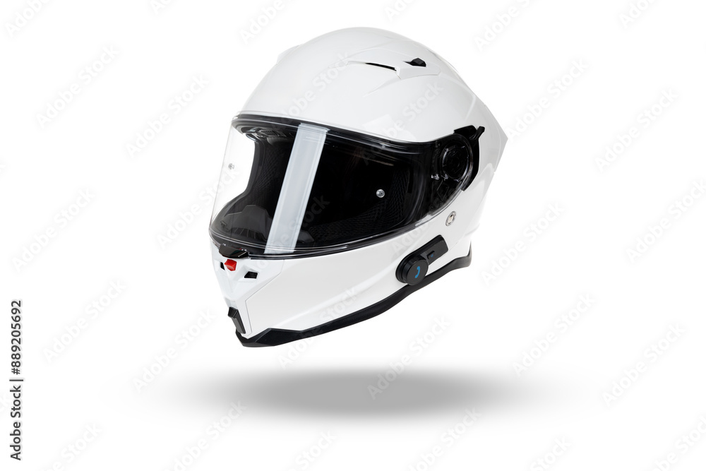 Fototapeta premium White motorcycle carbon integral crash helmet isolated on white. High quality motorcycle helmet