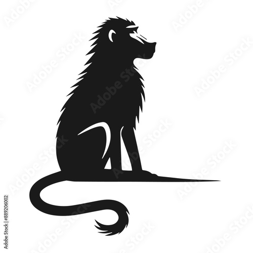 Clean black and white vector Silhouette of a Baboon  isolated on white background