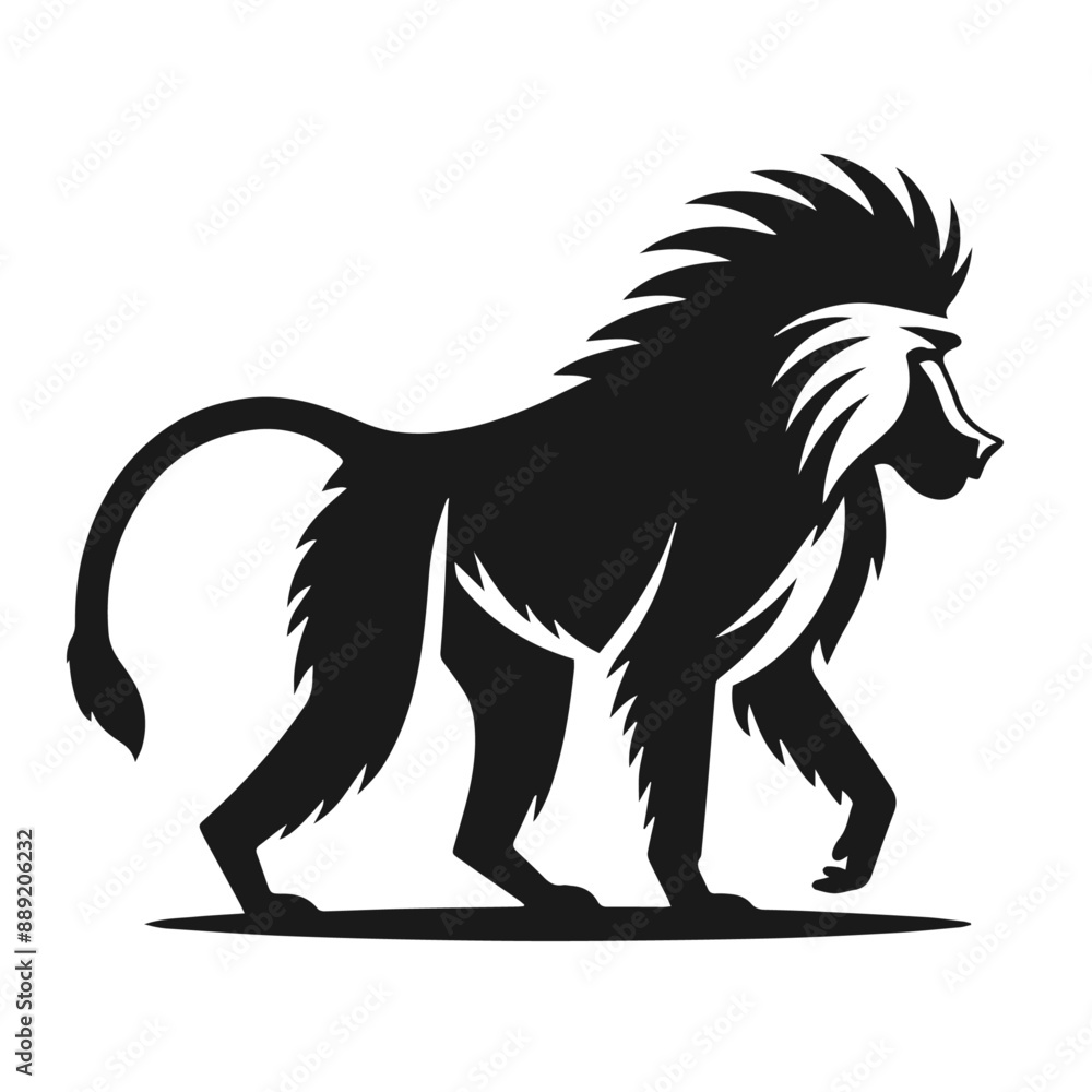Clean black and white vector Silhouette of a Baboon isolated on white background Clean black and white vector Silhouette of a Baboon isolated on white background