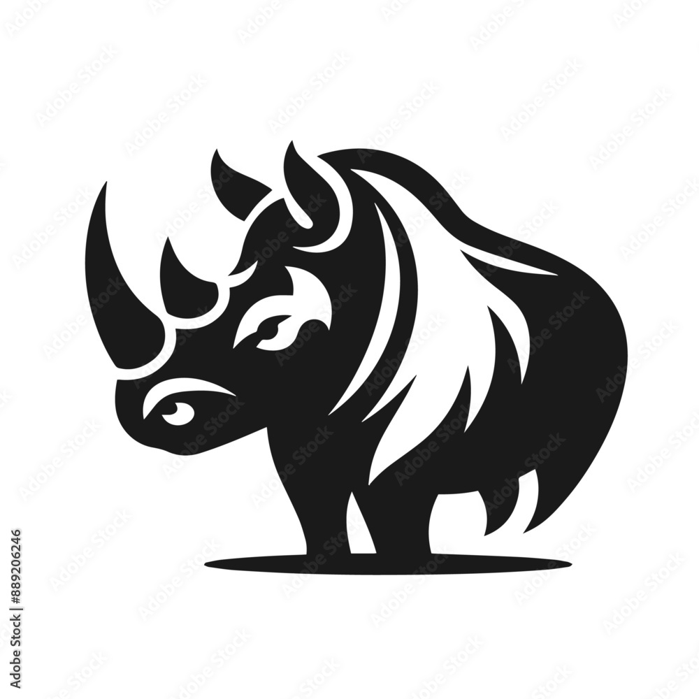 Clean black and white vector Silhouette of a Black rhinoceros isolated on white background Clean black and white vector Silhouette of a Black rhinoceros isolated on white background