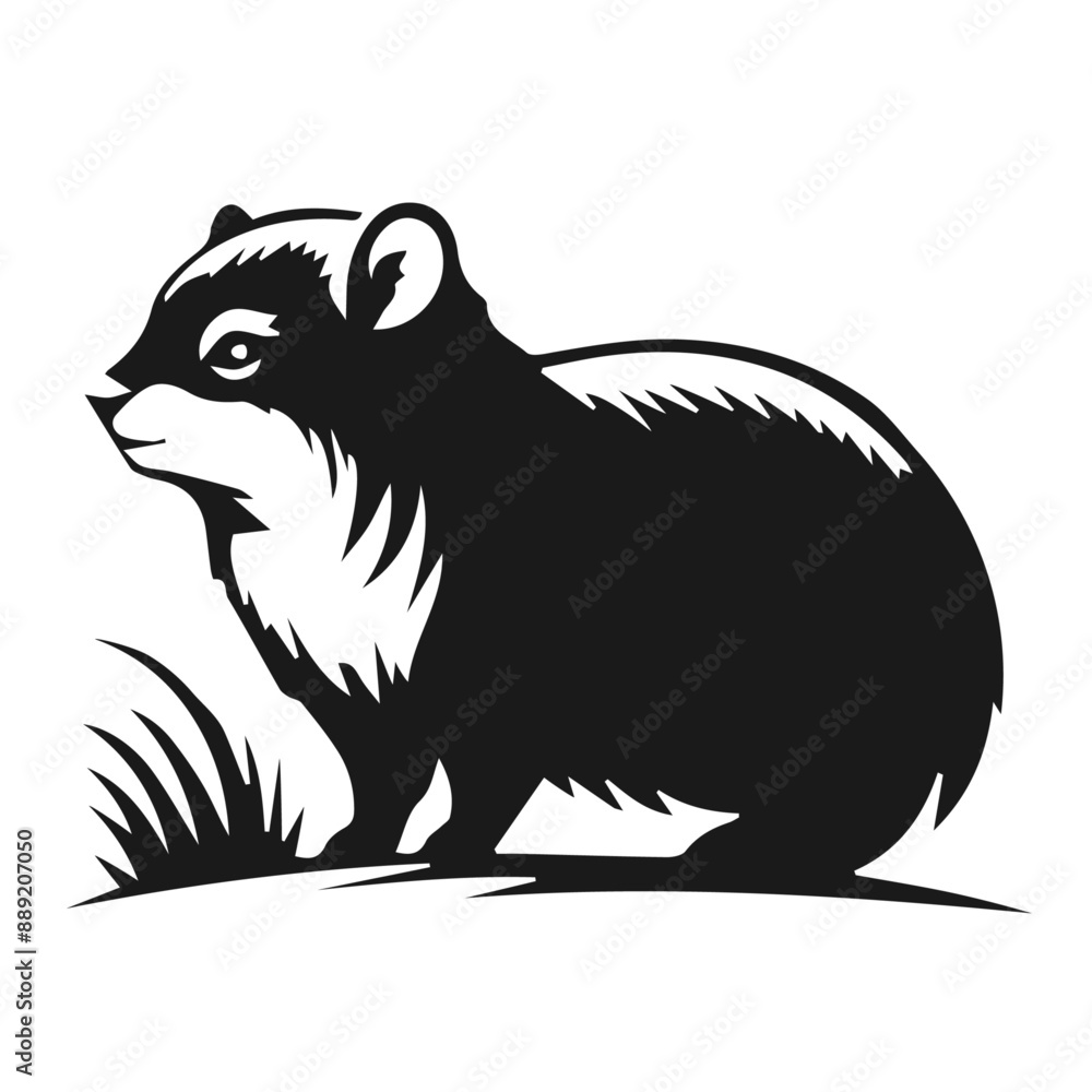 Clean black and white vector Silhouette of a Hyrax isolated on white background Clean black and white vector Silhouette of a Hyrax isolated on white background
