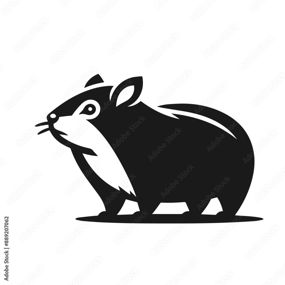 Obraz premium Clean black and white vector Silhouette of a Hyrax isolated on white background